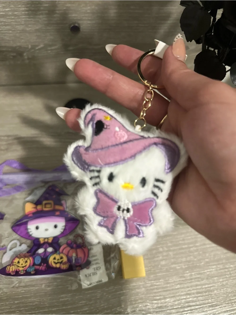 5pieces Hello Kitty Purple Witch Clear Tote Bag witch match plush keychain and +